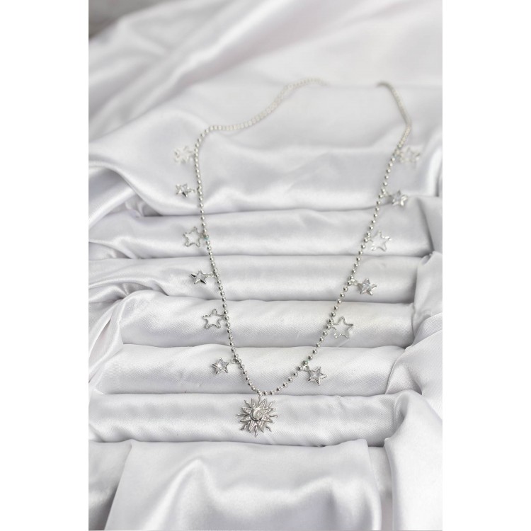 Pirinç Gümüş Renk Güneş Model Kadın Kolye - TJ-BKO10655