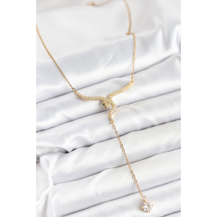 316L Çelik Zincir Gold Renk Yılan Model Y Kolye - TJ-BKO10662