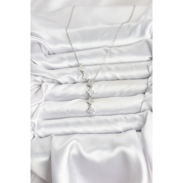 316L Çelik Zincir Gümüş Renk Yonca Model Kadın Kolye - TJ-BKO10675