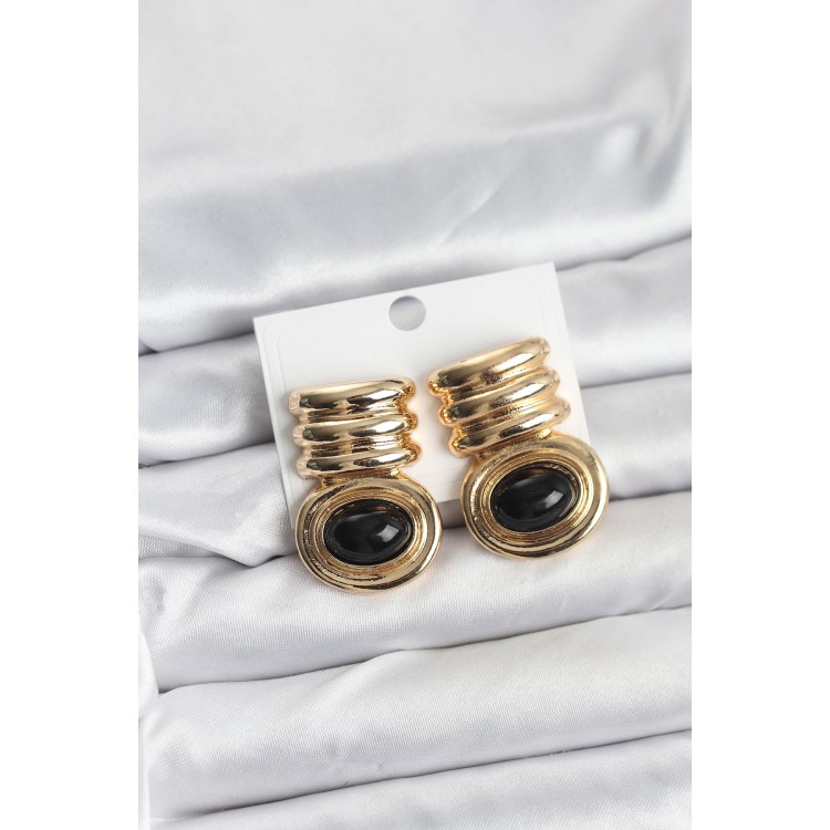 Gold-Plated Black Vintage Women's Earrings - TJ-BKP11363