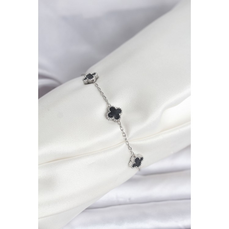 316L Çelik Gümüş Renk Siyah Baby Boy Yonca Bileklik - TJ-BB8084