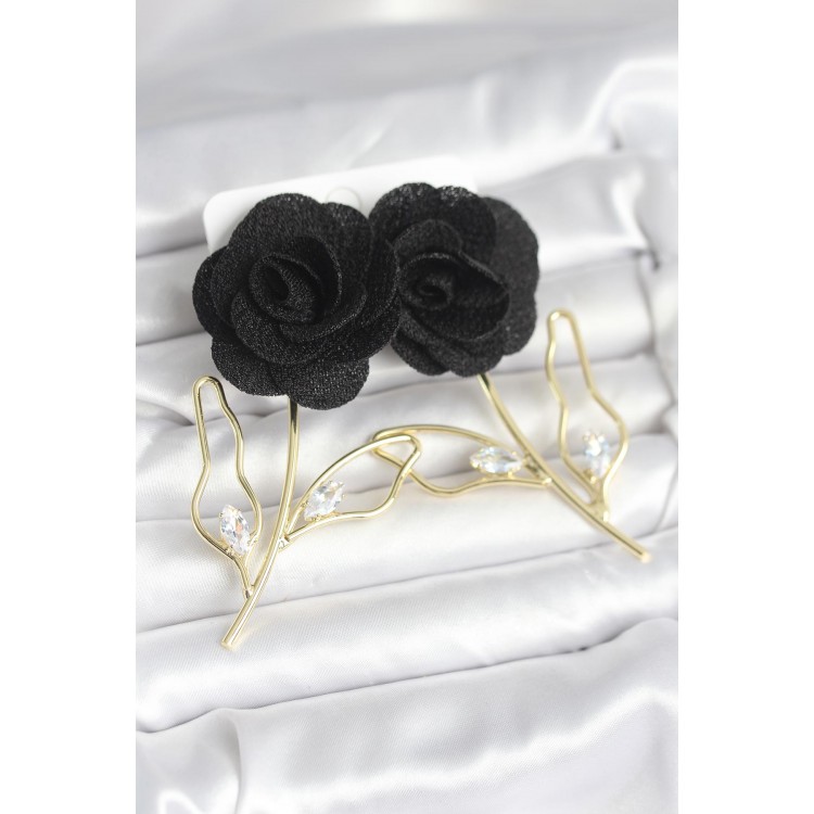 Gold-Plated Black Rose Design Women's Earrings - TJ-BKP11369