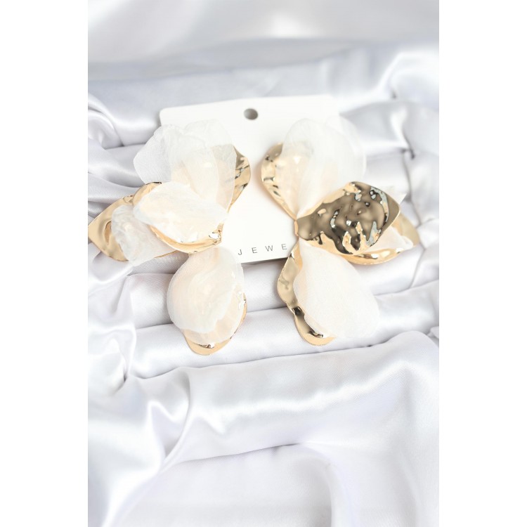 Gold-Colored White Tulle Lotus Women's Earrings - TJ-BKP11373