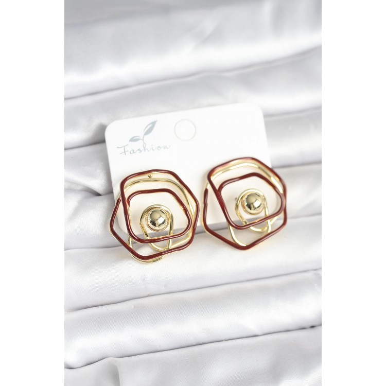Gold-Plated Geometric Rose Design Women's Earrings - TJ-BKP11374