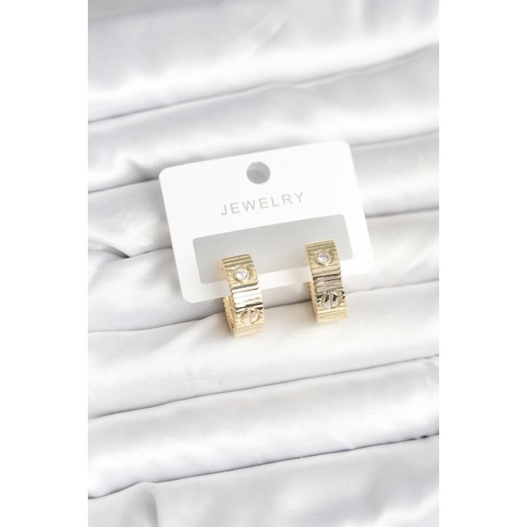 Gold-Colored Zircon Stone Hoop Earrings for Women - TJ-BKP11380