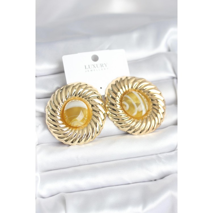 Gold-Colored Amber Beaded Vintage Women's Earrings - TJ-BKP11387