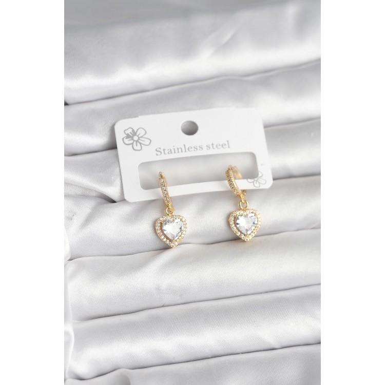Gold-Colored Zircon Stone Heart-Shaped Women's Earrings - TJ-BKP11394