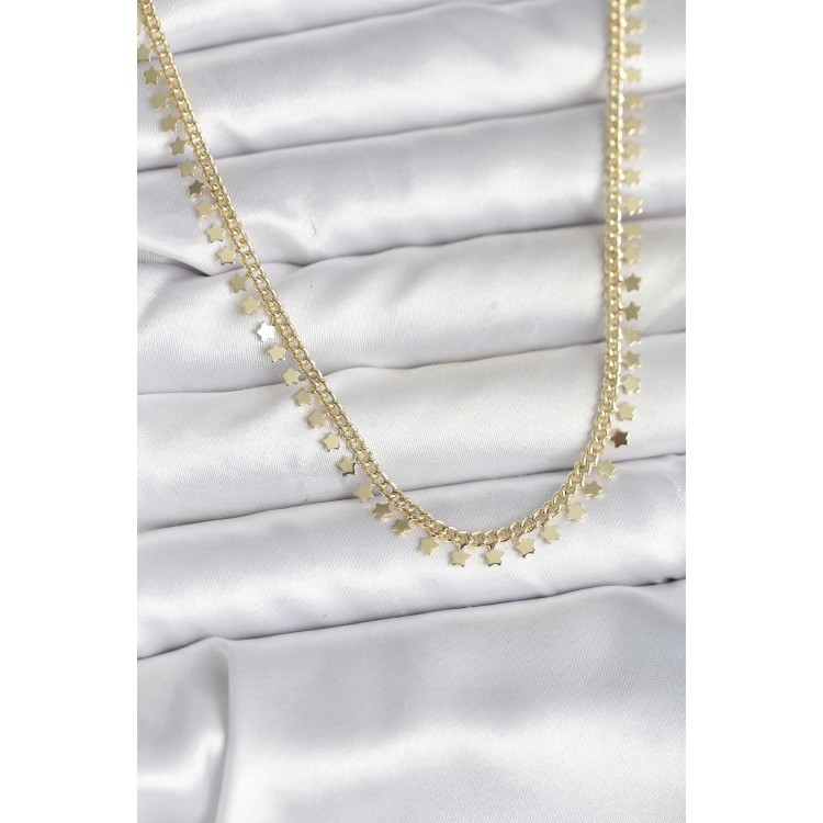 Pirinç Gold Renk Sıralı Yıldız Kadın Kolye - TJ-BKO10724