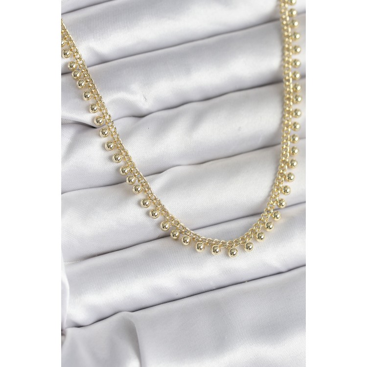 Pirinç Gold Renk Sıralı Topçuk Model Kadın Kolye - TJ-BKO10725