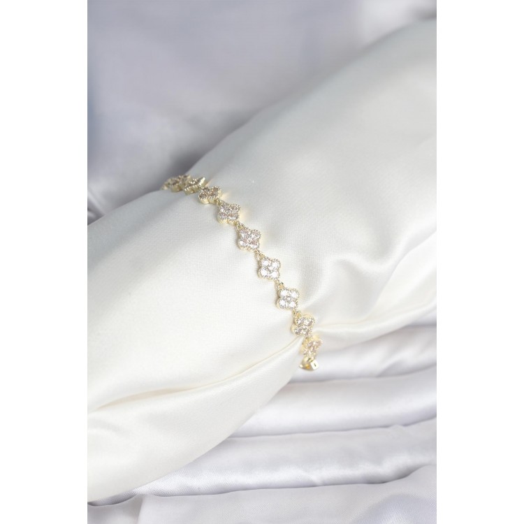 Zirkon Taşlı Pirinç Yonca Model Bileklik - TJ-BB8086