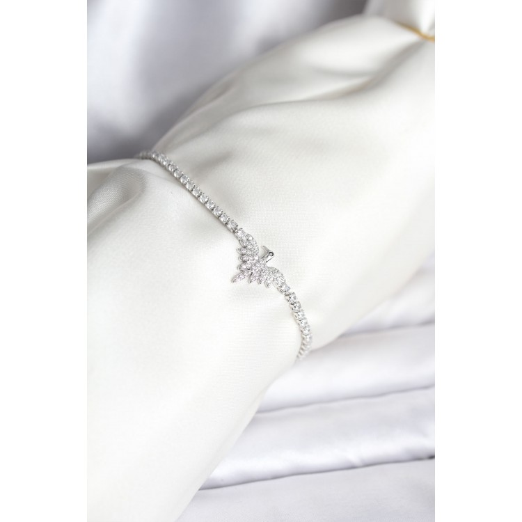 Anka Kuşu Model Zirkon Taşlı Gümüş Renk Pirinç Su Yolu Kadın Bileklik - TJ-BB8099