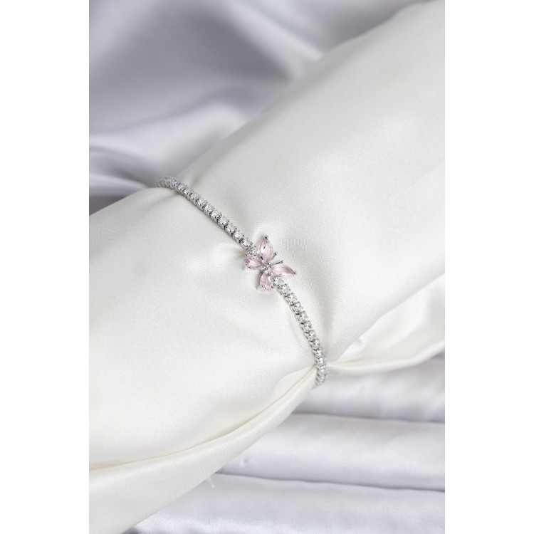 Kelebek Model Zirkon Taşlı Gümüş Renk Pirinç Su Yolu Kadın Bileklik - TJ-BB8103