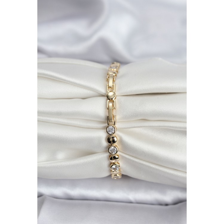 14K Gold-Plated Zircon Stone CM Women's Bracelet - TJ-BB8123