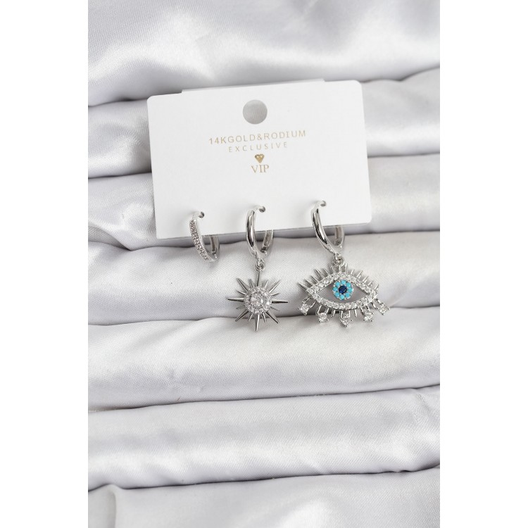 Eye Model Silver Color Brass 3-Piece Women's Earring Set - TJ-BKP11440