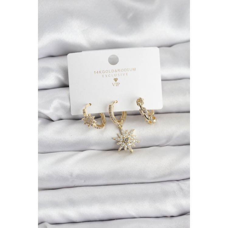 Gold-Colored Polar Star Model 3-Piece Women's Earring Set - TJ-BKP11447
