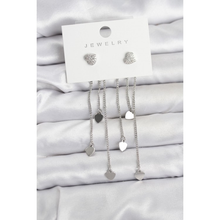 Kalp Model Gümüş Renk Pirinç Sallantılı Kadın Küpe - TJ-BKP11470