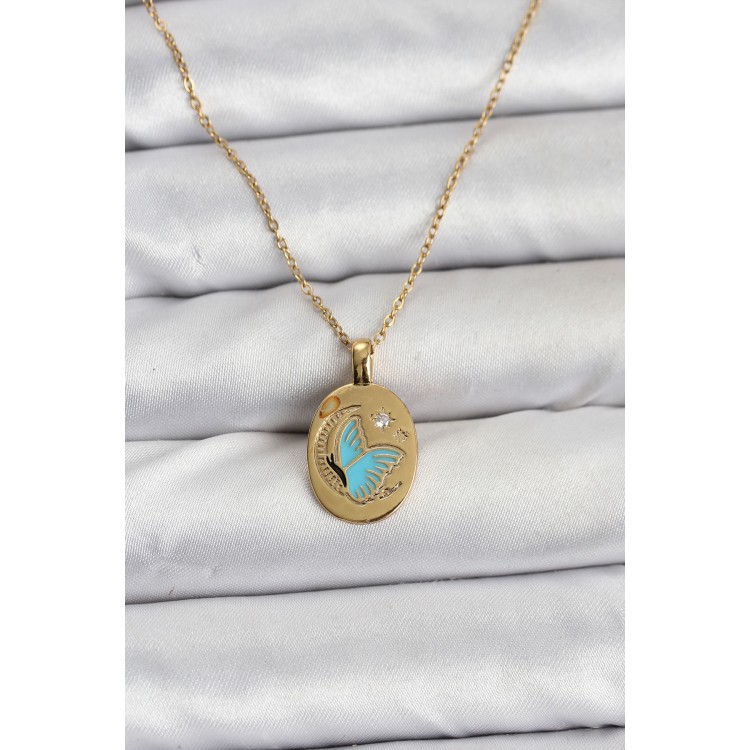 316L Çelik Zincir Gold Renk Kelebek Figür Kadın Kolye - TJ-BKO10755