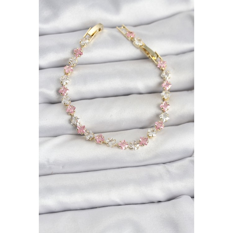 Kare Zirkon Taşlı Gold Renk Kadın Bileklik - TJ-BB8148