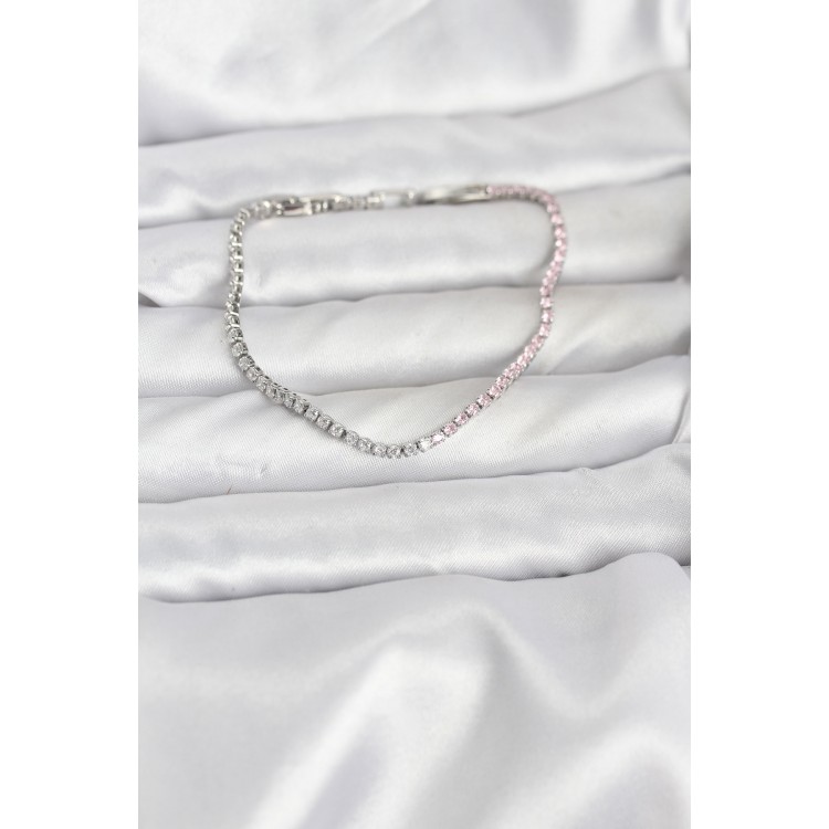 Pink and White Zircon Stone Silver-Tone Waterway Women's Bracelet - TJ-BB8149