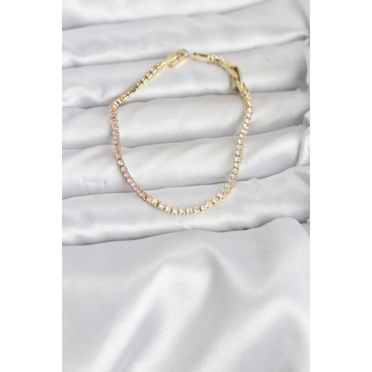 Pink and White Zircon Stone Gold Color Waterway Women's Bracelet - TJ-BB8150
