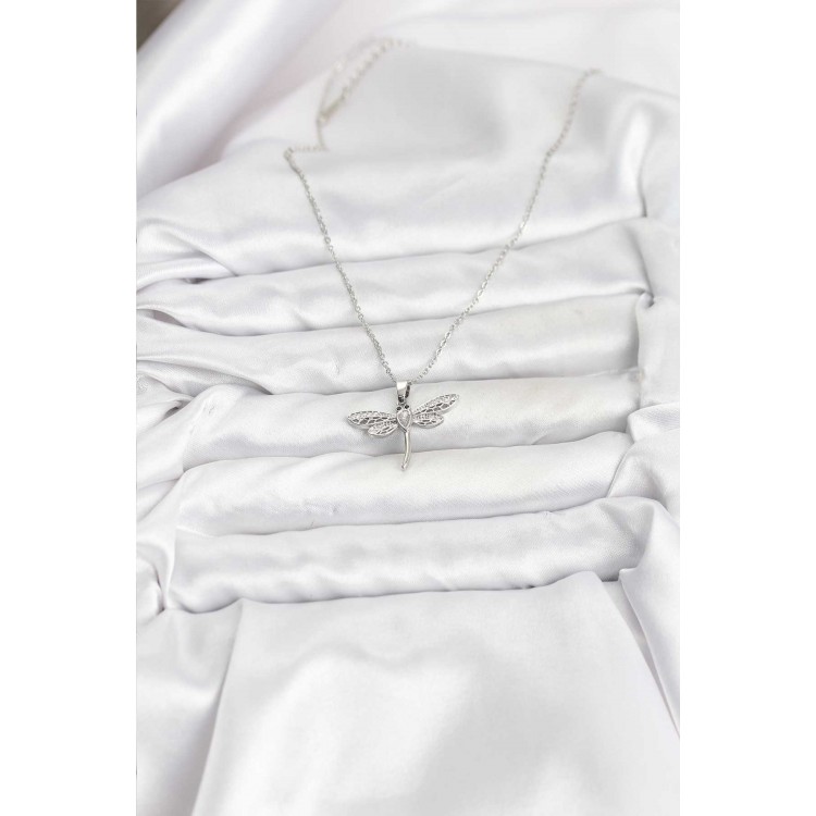 316L Çelik Zincir Gümüş Renk Yusufçuk Model Kadın Kolye - TJ-BKO10762