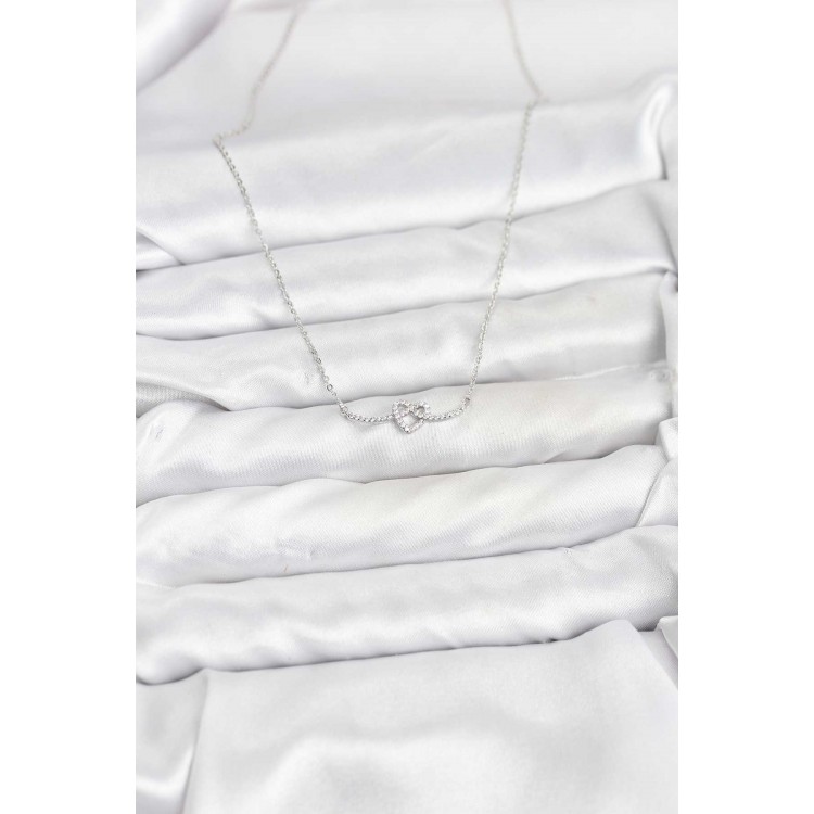 Pirinç Gümüş Renk Düğüm Kalp Model Kadın Kolye - TJ-BKO10808