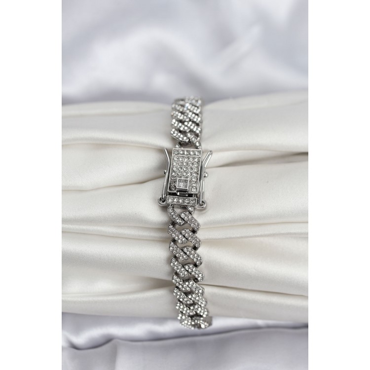 Silver-Colored Brass Cuba Chain Gourmet Bracelet - TJ-BB8161