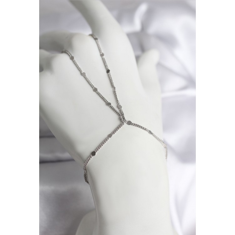 316L Çelik Gümüş Renk Parçalı Ezme Zincir Model Kadın Şahmeran - TJ-SN727