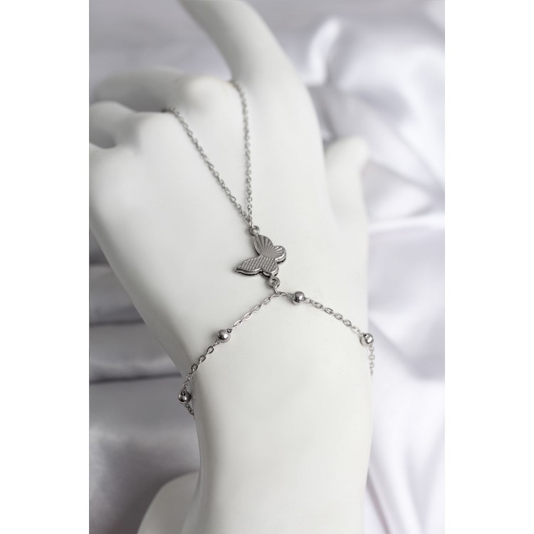 316L Çelik Gümüş Renk Kelebek Model Kadın Şahmeran - TJ-SN733