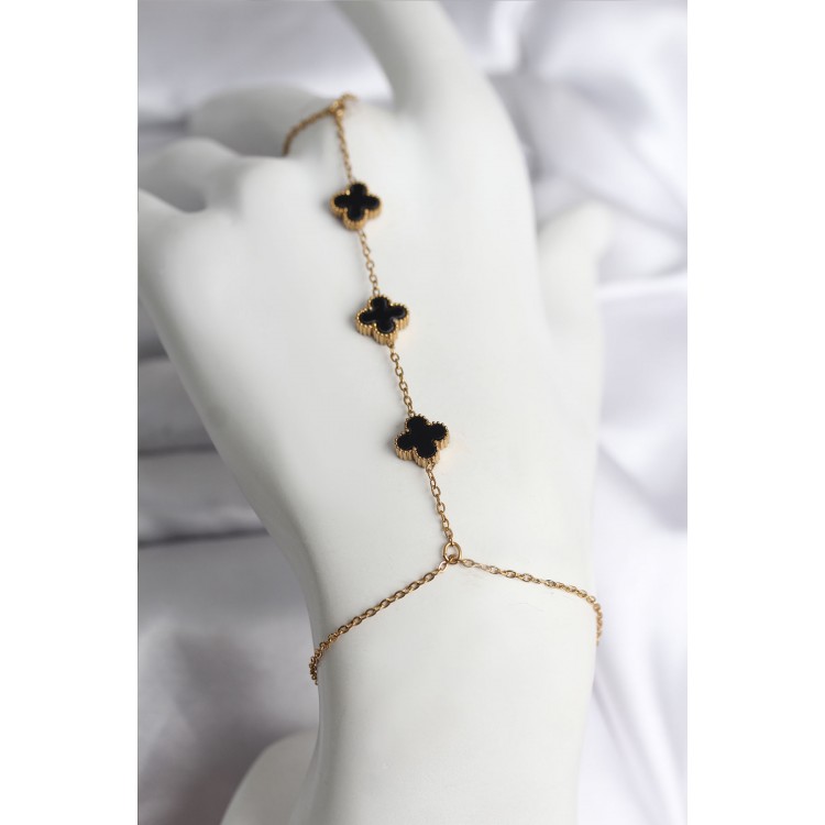 316L Çelik Gold Renk Siyah Yonca Model Kadın Şahmeran - TJ-SN736