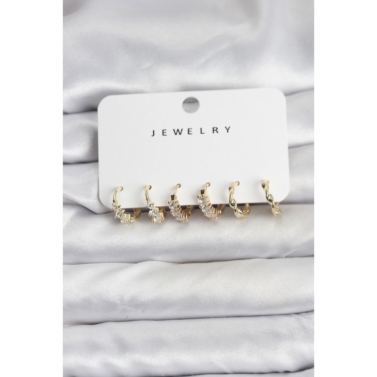 Gold-Colored Zircon Stone Women's Earring Set - TJ-BKP11479