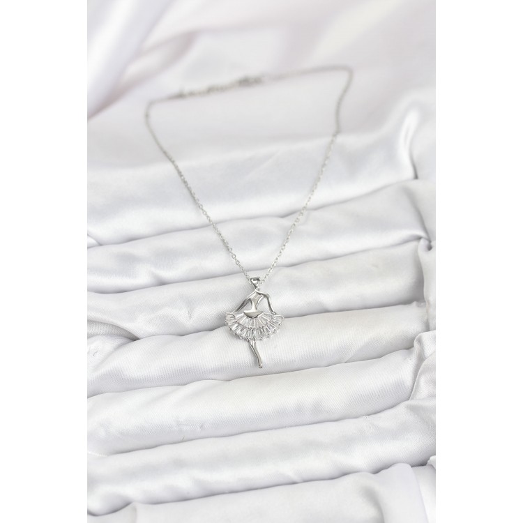 316L Çelik Gümüş Renk Balerin Model Kadın Kolye - TJ-BKO10811