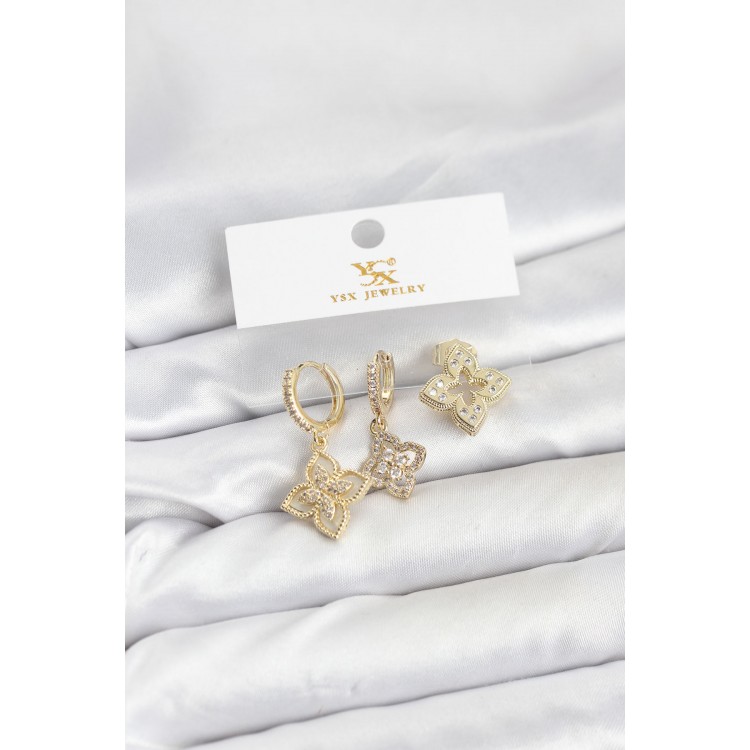 Gold-Colored Clover Model YSX Trio Earring Set - TJ-BKP11552