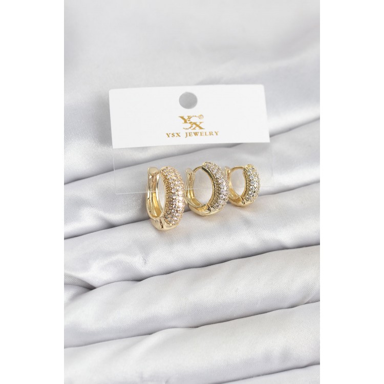 Gold-Colored Zircon Stone Ring Model YSX Trio Earring Set - TJ-BKP11558