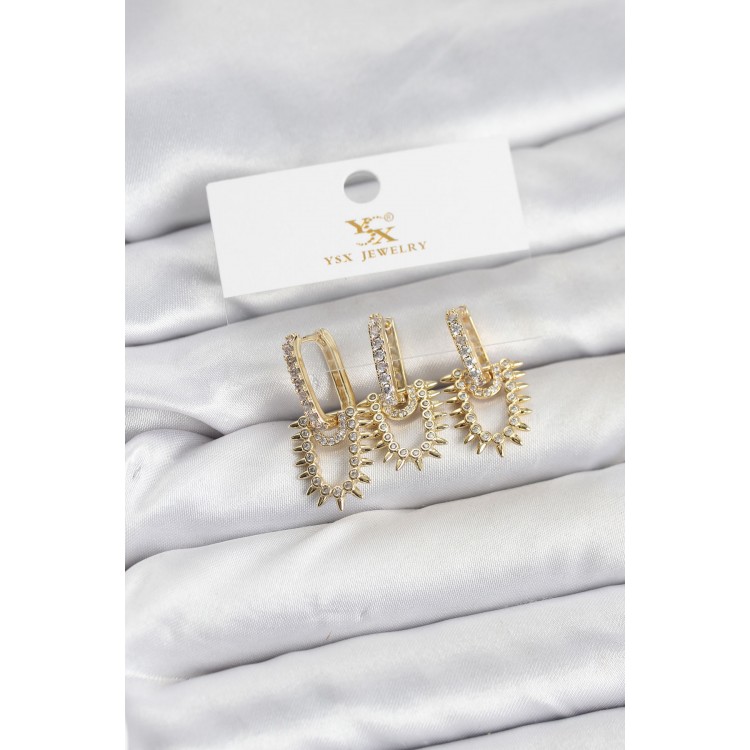 Gold-Colored Zircon Stone Vintage Model YSX Trio Earring Set - TJ-BKP11560