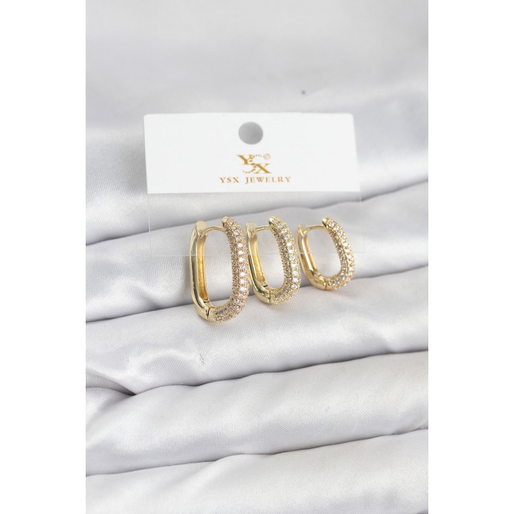 Gold-Colored Zircon Stone Ring Model YSX Trio Earring Set - TJ-BKP11570