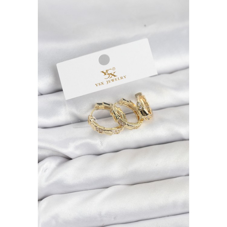 Gold-Colored Zircon Stone Ring Snake Model YSX Trio Earring Set - TJ-BKP11572
