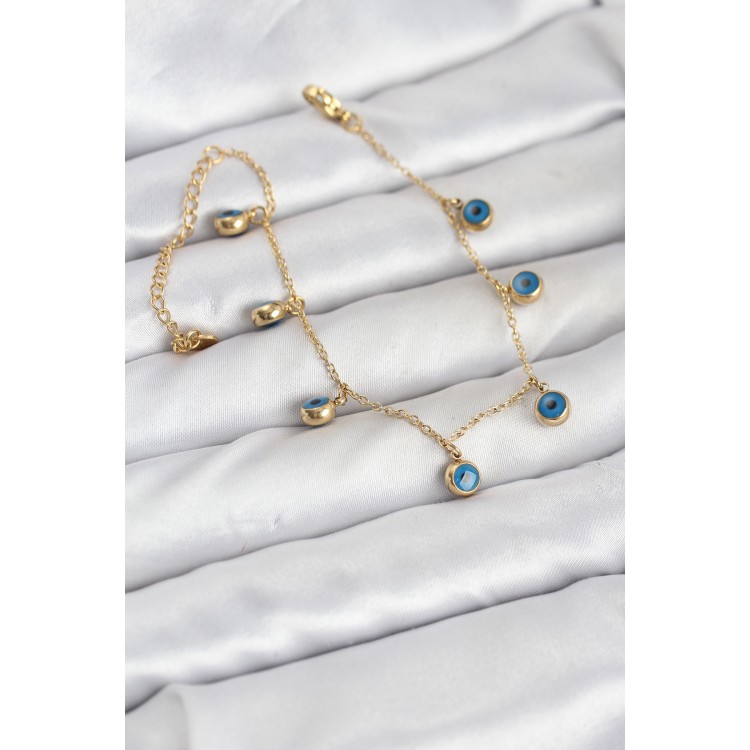 316L Çelik Gold Renk Minimal Nazar Model Kadın Bileklik - TJ-BB8165