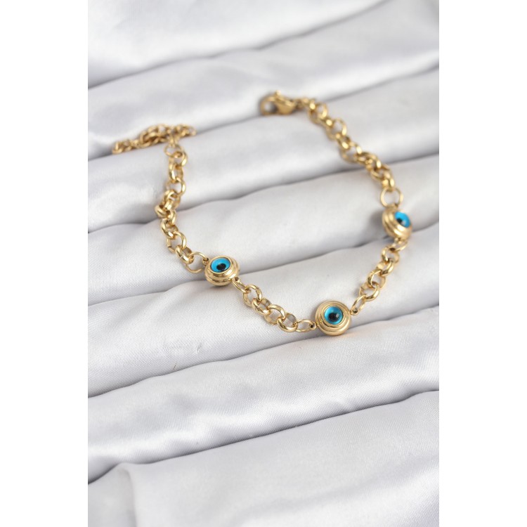 316L Stainless Steel Nazar Model Gold Color Women's Bracelet - TJ-BB8166