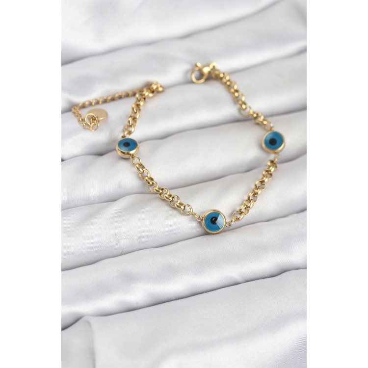 316L Stainless Steel Nazar Model Gold Color Women's Bracelet - TJ-BB8167