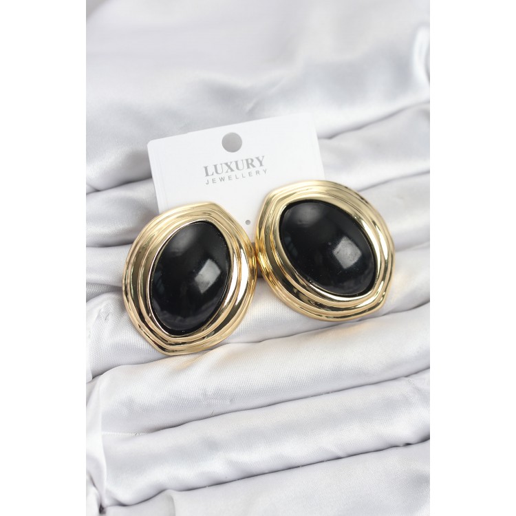 Black Almond-Shaped Vintage Gold Women's Earrings - TJ-BKP11593