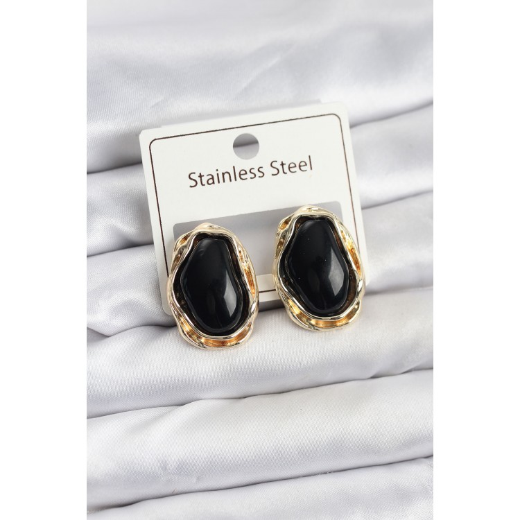 Siyah Damla Model Pirinç Vintage Kadın Küpe - TJ-BKP11612