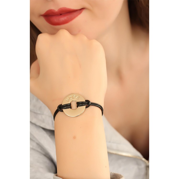 HOPE (Umutlu) Siyah Deri İpli Unisex Mood Bileklik - TJ-BB1985
