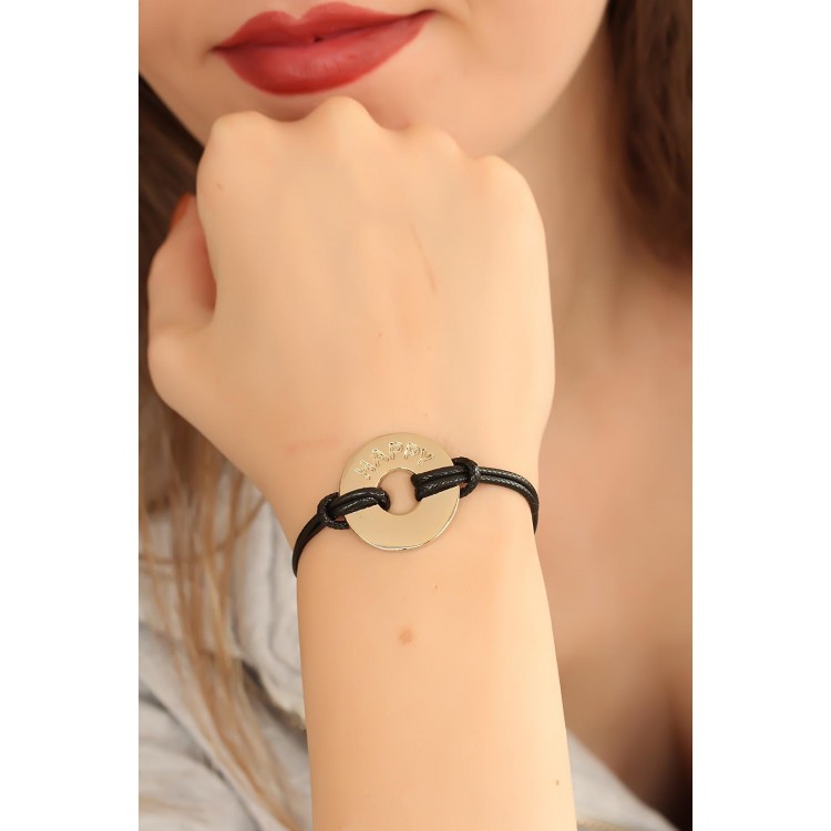 HAPPY (Mutlu) Siyah Deri İpli Unisex Mood Bileklik - TJ-BB1987