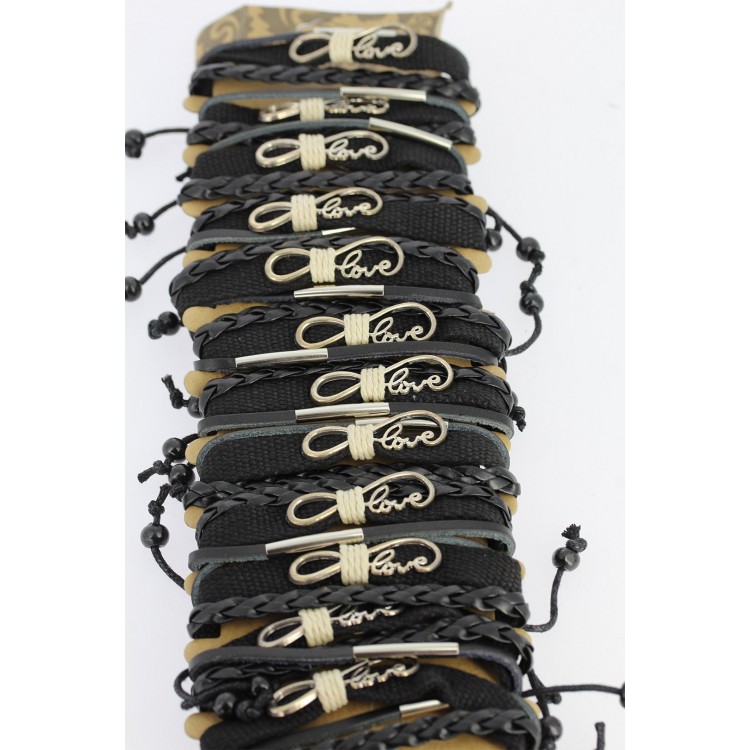 Metal Aksesuarlı Siyah Renk Deri Bileklik - TJ-EB1716