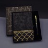 Gold Desen Siyah Deri Defter Kalem Set