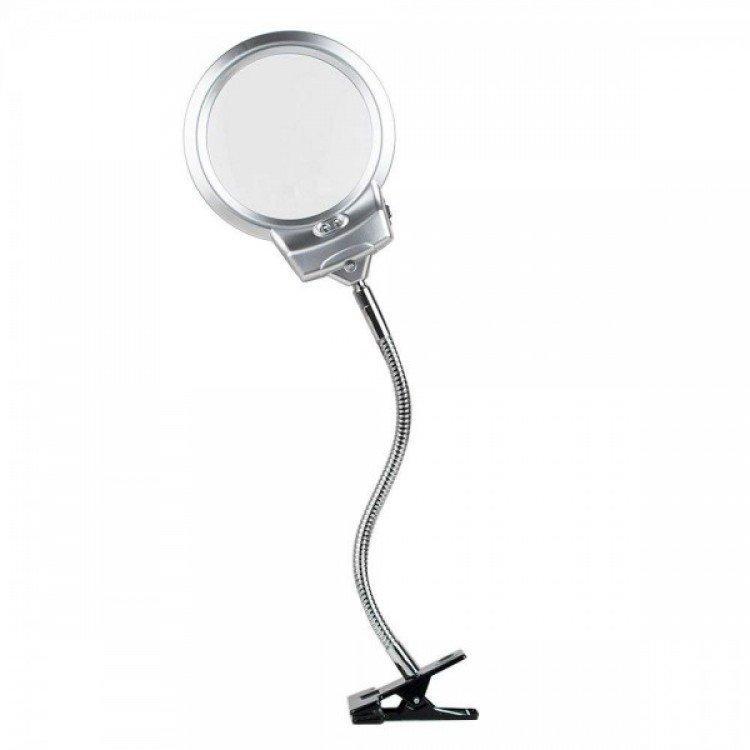 2.5 X 130 MM 5X24 MM LED Aydınlatmalı Büyüteç Masa üstü Metal Hortum Mandallı MG15124-C