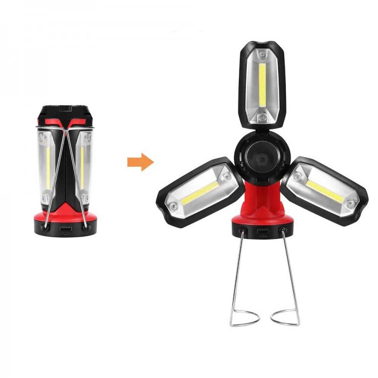 Şarjlı Katlanabilir 3 XCob Led + 3W Led Çok Fonksiyonlu Kamp Feneri P-8801