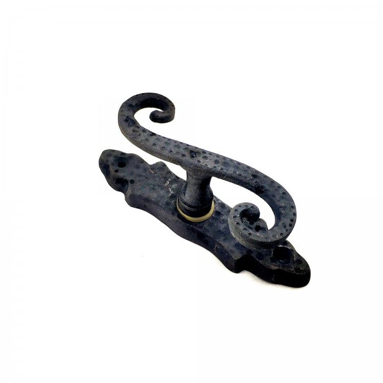 Antique Style Decorative Brass Curved Window Handle - 130x33 mm, Oxidized