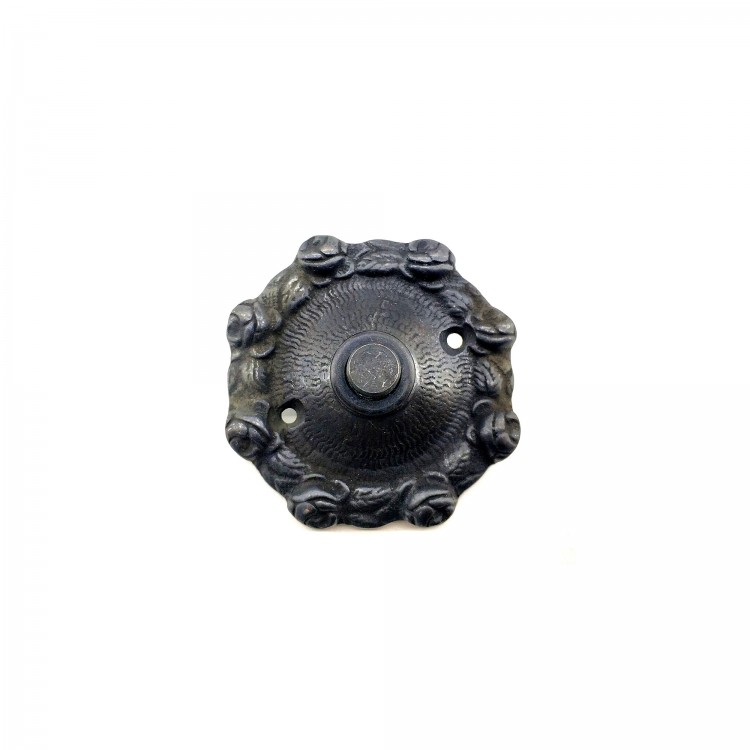 Antika Tarz Dekoratif Pirinç Güllü Kapı Zili - 75mm, Oksit